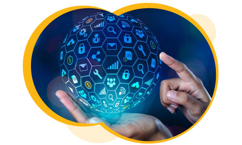 un globe avec des icones