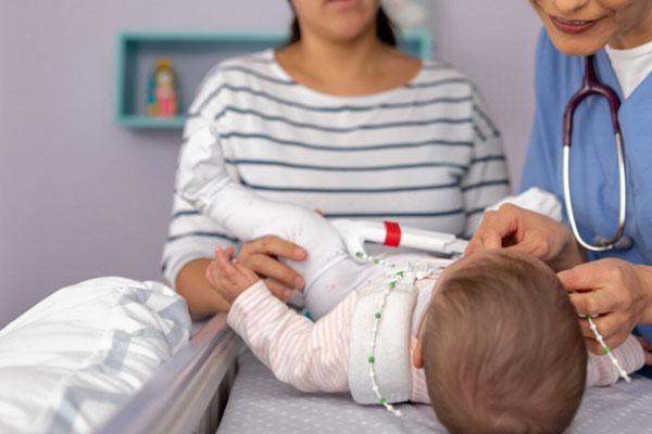 Child in hip dysplasia brace