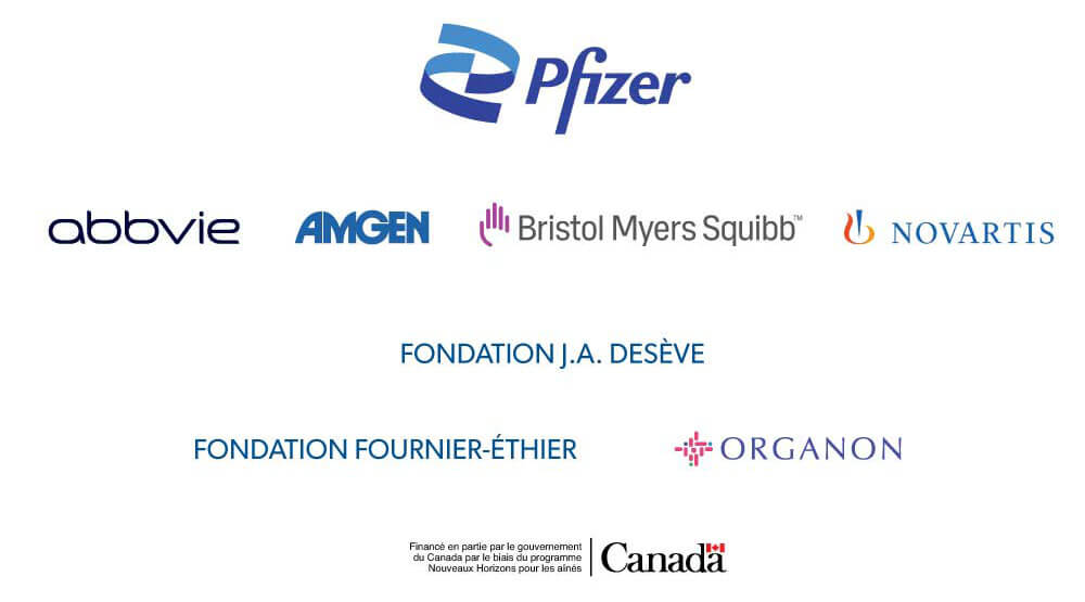 Liste des commanditaires : pfizer, abbvie, amgen, bristol myers squibb, novartis, fondation j.a.desève, fondation fournier-éthier - Organon