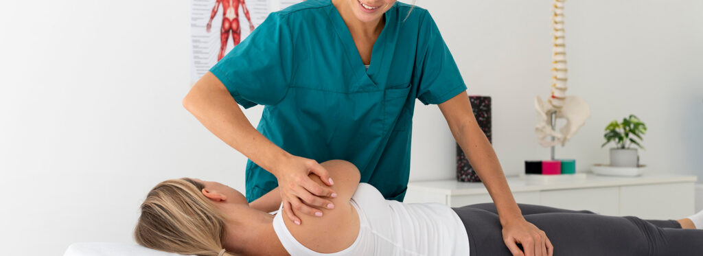 A woman having physiotherapy session clinic